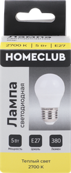 Лампа светодиодная HOMECLUB шар 5Вт E27 теплый свет, Арт. LED-G45-5E2727, вид