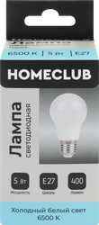 Лампа светодиодная HOMECLUB груша 5Вт E27 холодный свет, Арт. LED-A55-5E2765, крупный план