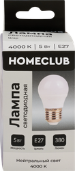 Лампа светодиодная HOMECLUB шар 5Вт E27 нейтральный свет, Арт. LED-G45-5E2740, картинка