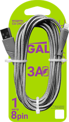 Кабель GAL CU-2403/5475 USB A – 8 pin, 3А, нейлон, 1м, фото