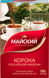 Чай черный МАЙСКИЙ Корона Российской Империи Цейлонский байховый листовой, 100г, крупный план