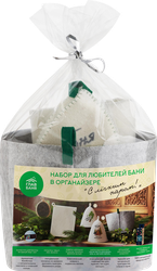 Набор для бани и сауны ГЛАВБАНЯ Шапка, коврик, масло, бомбочка и мочалка, в органайзере, Арт. Б324021Л, фотография
