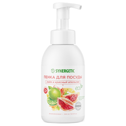 Пенка для мытья посуды SYNERGETIC Лайм и красный апельсин, биологическая гипоаллергенная, 0.5л, вид