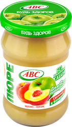 Пюре фруктовое АВС Яблочно-персиковое, 280г, крупный план