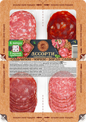 Колбаса сырокопченая МЯСНАЯ ИСТОРИЯ Сальчичон/Чоризо/Бордо/Салями, нарезка, 120г, детальное фото