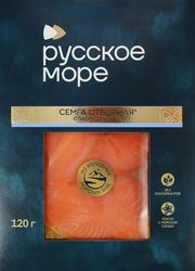 Семга слабосоленая РУССКОЕ МОРЕ филе-ломтики, 120г, изображение