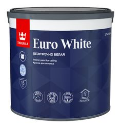 Краска интерьерная Tikkurila/Tikkivala Euro White глубокоматовая белая 2,7 л, картинка