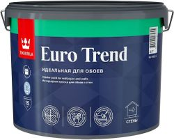 Краска для обоев и стен Tikkurila/Tikkivala Euro Trend матовая база А 9 л, фотография