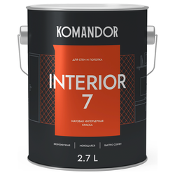 Краска для стен и потолков матовая KOMANDOR INTERIOR 7 БАЗА A 2,7 Л, фото