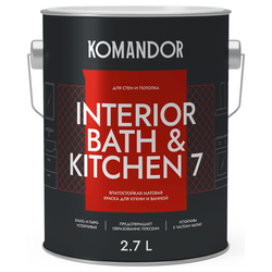 Краска влагостойкая матовая KOMANDOR INTERIOR BATH&KITCHEN 7 БАЗА A 2,7 Л, детальное фото