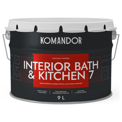 Краска влагостойкая матовая KOMANDOR INTERIOR BATH&KITCHEN 7 БАЗА A 9 Л, крупный план