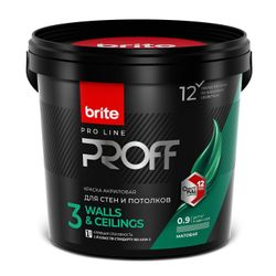 Краска для стен и потолков матовая BRITE PROFESSIONAL база С банка 0,9 л, фотография