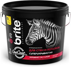 Краска для стен и потолков BRITE PROFESSIONAL ONE COAT база А ведро 9 л, фотография