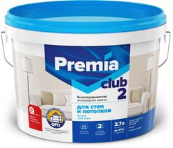 Краска интерьерная для стен и потолков PREMIA CLUB 2 белая база А ведро 2,7 л, крупный план