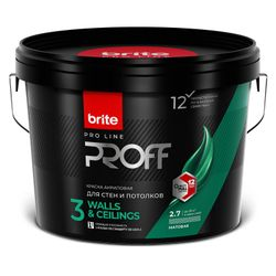 Краска BRITE PROFESSIONAL для стен и потолков матовая база С ведро 2,7 л, вид