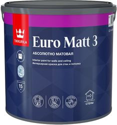 Краска интерьерная Tikkurila/Tikkivala Euro Matt 3 глубокоматовая белая 2,7 л, фотография