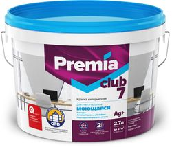 Краска интерьерная PREMIA CLUB 7 для стен и потолков моющаяся, белая база А 2,7 л, фото