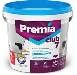 Краска интерьерная PREMIA CLUB 7 для стен и потолков моющаяся, белая база А 0,9 л, детальное фото
