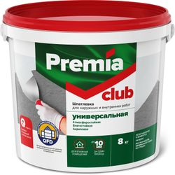 Шпатлевка Premia Club универсальная для наружных и внутренних работ ведро 8 кг, детальное фото