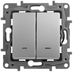 Выключатель 2-клавишный Legrand Etika 672404 алюминий, вид