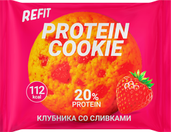 Печенье протеиновое REFIT Клубника со сливками, 40г, крупный план