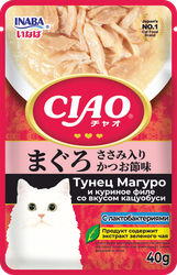 Дополнительный рацион для кошек INABA Чао Тунец магуро и куриное филе со вкусом кацуобуси, 40г, изображение