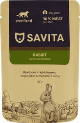 Корм консервированный для кошек SAVITA с кроликом и овощами в желе, 85г, изображение