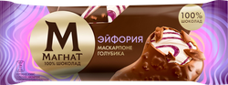 Мороженое МАГНАТ Эйфория, сливочное с маскарпоне и соусом из голубики в молочном шоколаде с вафельной крошкой 8%, без змж, эскимо, 70г, фотография