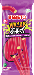 Мармелад жевательный BEBETO Wacky sticks banana&raspberry pencils со вкусом малины и банана, 160г, изображение