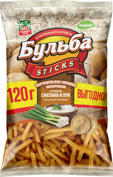 Чипсы картофельные БУЛЬБА STICKS Соломка из цельного картофеля со вкусом сметаны и лука, 120г, вид