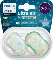 Пустышка PHILIPS AVENT Ultra Air ночная, звезда/сова, с 0 до 6 месяцев, 2шт, детальное фото