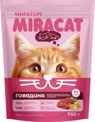 Корм консервированный для кошек MIRACAT с говядиной, 75г, вид
