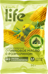 Чипсы чечевичные ЛЕНТА LIFE со вкусом оливковое масло с розмарином, 50г, фотография
