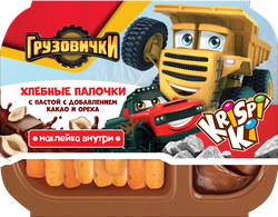 Хлебные палочки ГРУЗОВИЧКИ Krispi'Ki с шоколадно-ореховой пастой, с сюрпризом, 35г, картинка