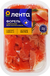Форель слабосоленая ЛЕНТА филе-кусочки в масле, 120г, вид