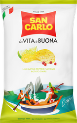 Чипсы картофельные SAN CARLO со вкусом лайм и розовый перец, 150г, изображение
