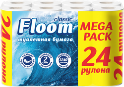 Бумага туалетная FLOOM 2 слоя белая, 24шт, фотография