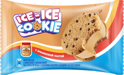 Мороженое ИНМАРКО Ice-ice cookie/Ледяное печенье, сливочное с арахисовой пастой в печенье 8%, без змж, сэндвич, 65г, фотография