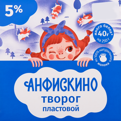 Творог АНФИСКИНО пластовой 5%, без змж, 250г, изображение