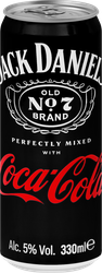 Напиток слабоалкогольный JACK&nbsp;DANIELS Jack Daniel’s & Cola, на основе виски Old №7 Tennessee Whiskey и напитком со вкусом колы 5%, 0.33л, картинка