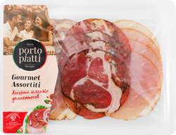 Ассорти мясных деликатесов сырокопченое&nbsp;PORTO PIATTI, нарезка, 120г, вид