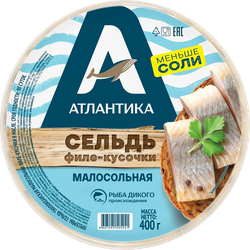 Сельдь малосольная АТЛАНТИКА филе-кусочки в масле, 400г, изображение
