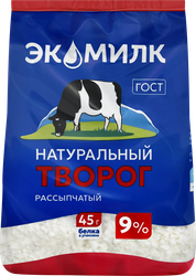 Творог рассыпчатый ЭКОМИЛК натуральный 9%, без змж, 280г, фотография