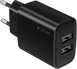 Устройство зарядное DEPPA СЗУ 2хUSB-A, 2,4A, черный, Арт. 11486, крупный план