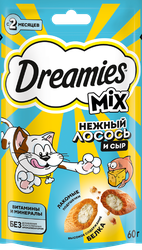 Лакомство для кошек DREAMIES Mix (Микс) Лосось, сыр 60г, фотография