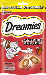 Лакомство для кошек DREAMIES с добавлением индейки, 140г, детальное фото