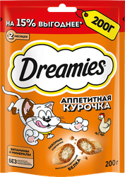 Лакомство для кошек DREAMIES с курицей, 200г, крупный план