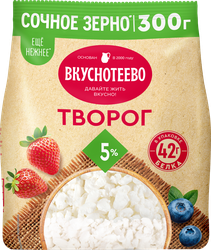 Творог ВКУСНОТЕЕВО 5%, без змж, 300г, крупный план