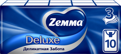 Платочки бумажные носовые ZEMMA Деликатная Забота 3 слоя, 100шт, крупный план