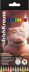 Карандаши цветные ERICHKRAUSE Прима-кошка, пластиковые, шестигранные, 12 цветов, 12шт, картинка